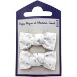 Barrettes clic-clac petits noeuds broderie anglaise blanche - PPMC