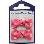 Barrettes clic-clac petits noeuds feuillage or rose - PPMC