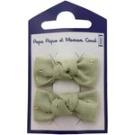 Small bows hair clips almond green with golden dots gauze - PPMC