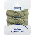 Small elastic bows almond green with golden dots gauze - PPMC