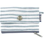 zipper pouch card purse striped blue gray glitter - PPMC