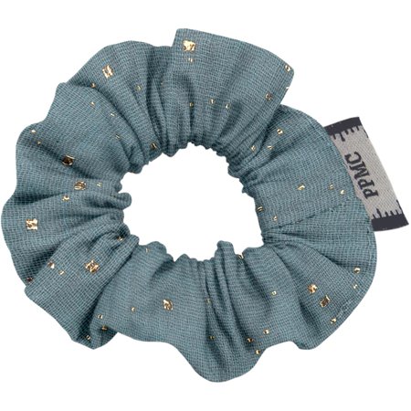 Mini Scrunchie gaze pois or bleu gris