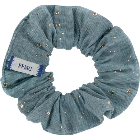 Small scrunchie gaze pois or bleu gris