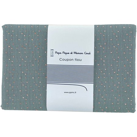 1 m fabric coupon gaze pois or bleu gris