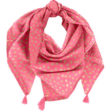 Pom pom scarf feuillage or rose