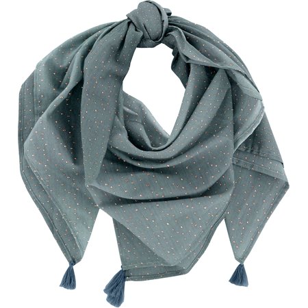 Pom pom scarf gaze pois or bleu gris