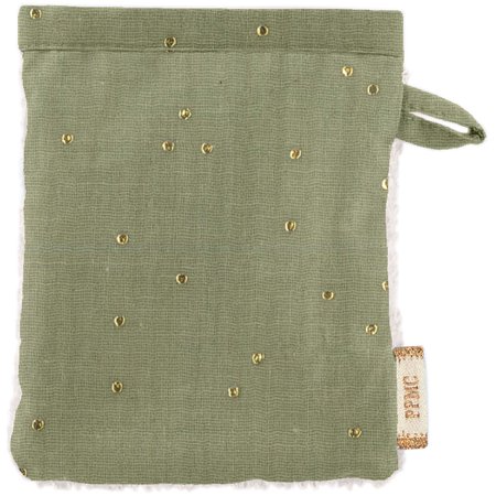 Make-up Remover Glove almond green with golden dots gauze