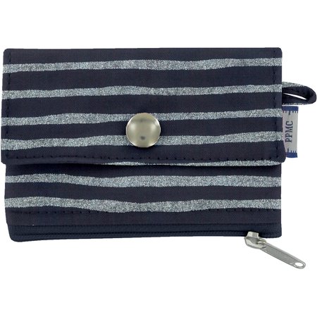 zipper pouch card purse striped silver dark blue