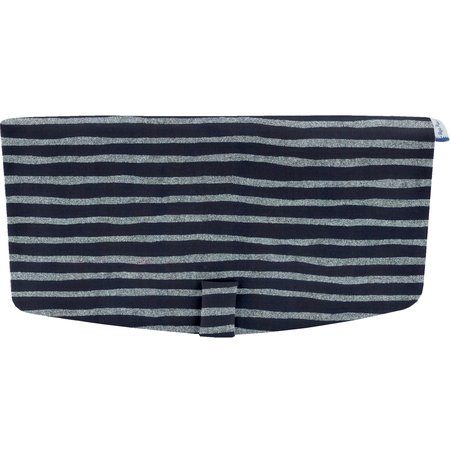 Flap of shoulder bag striped silver dark blue