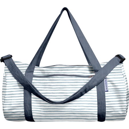 Duffle bag striped blue gray glitter
