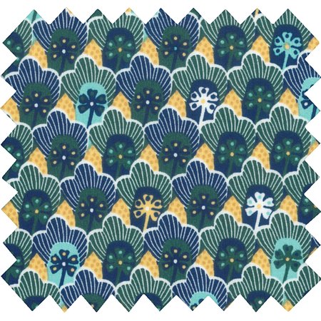 Cotton fabric geometrical flowers green  yellow ex1071