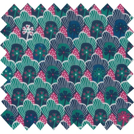 Cotton fabric fuchsia green geometrical flowers ex1072