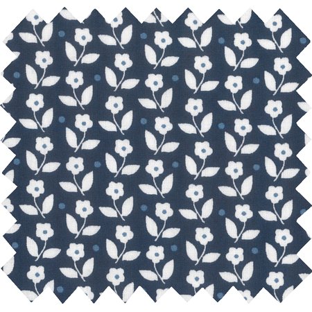 Cotton fabric white and blue flowers ex1097