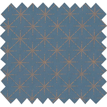 Cotton fabric copper stars denim blue