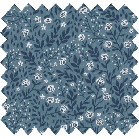 Tissu coton au mètre ex2220 branches fleuries bleu