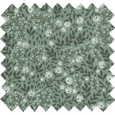 Tissu coton au mètre ex2221 branches fleuries vert