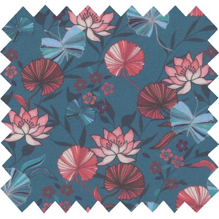 Cotton fabric ex2232 blue water lily