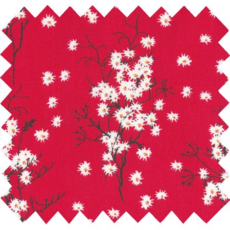 Tissu coton au mètre ex2255 fleur de cerisier rouge