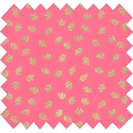 Tissu coton au mètre feuillage or rose