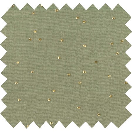 Cotton fabric almond green with golden dots gauze