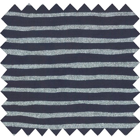 Cotton fabric striped silver dark blue