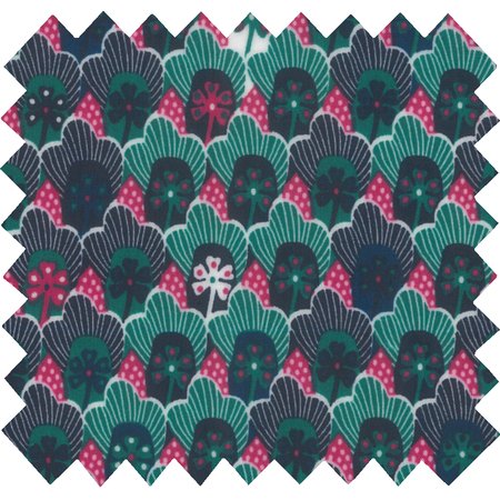 Coated fabric fuchsia green geometrical flowers ex1072