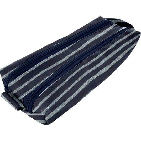 Double compartment school kit striped silver dark blue