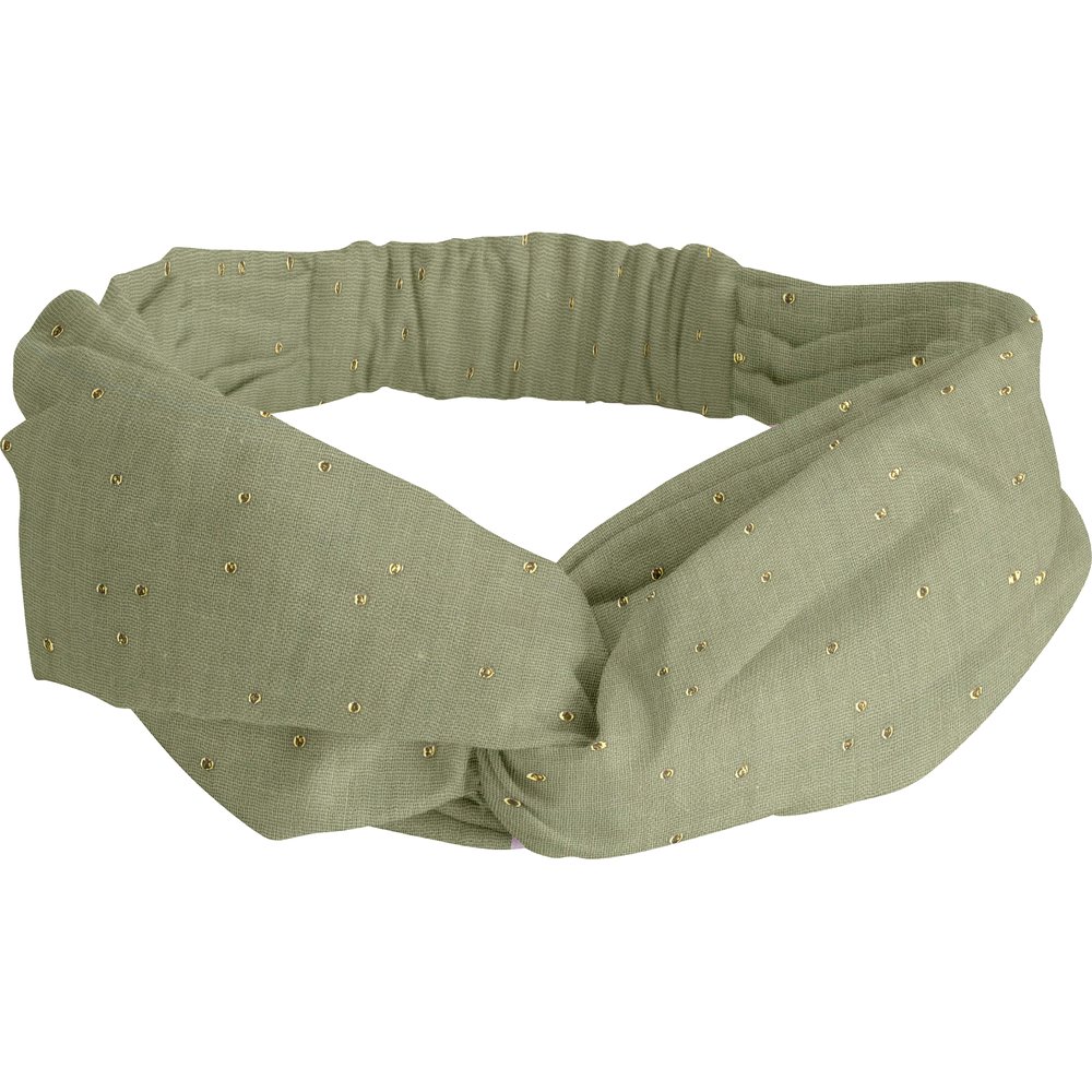 crossed headband almond green with golden dots gauze