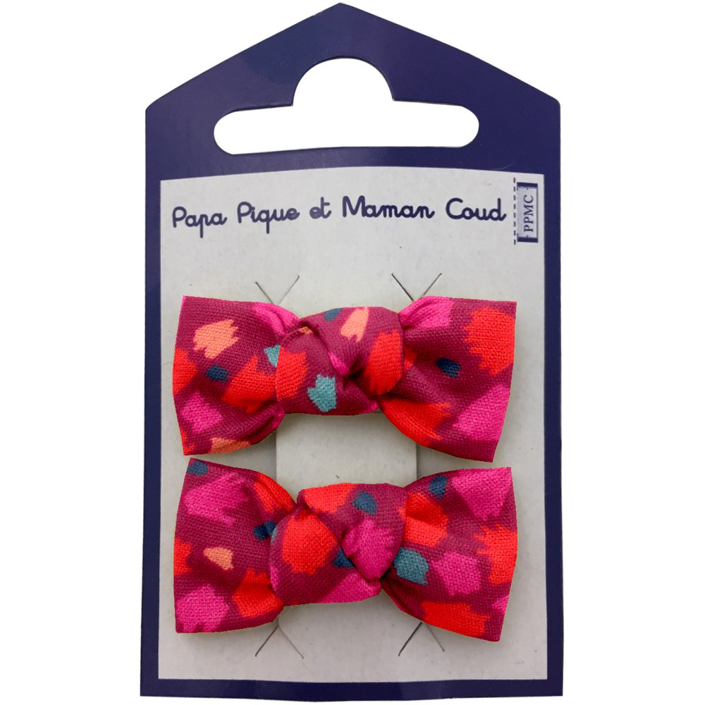 Small bows hair clips pompons cerise