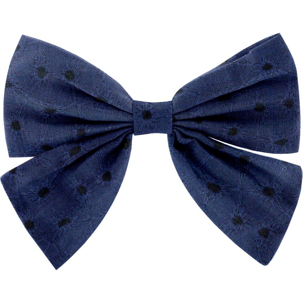 Bow tie hair slide blue english embroidery