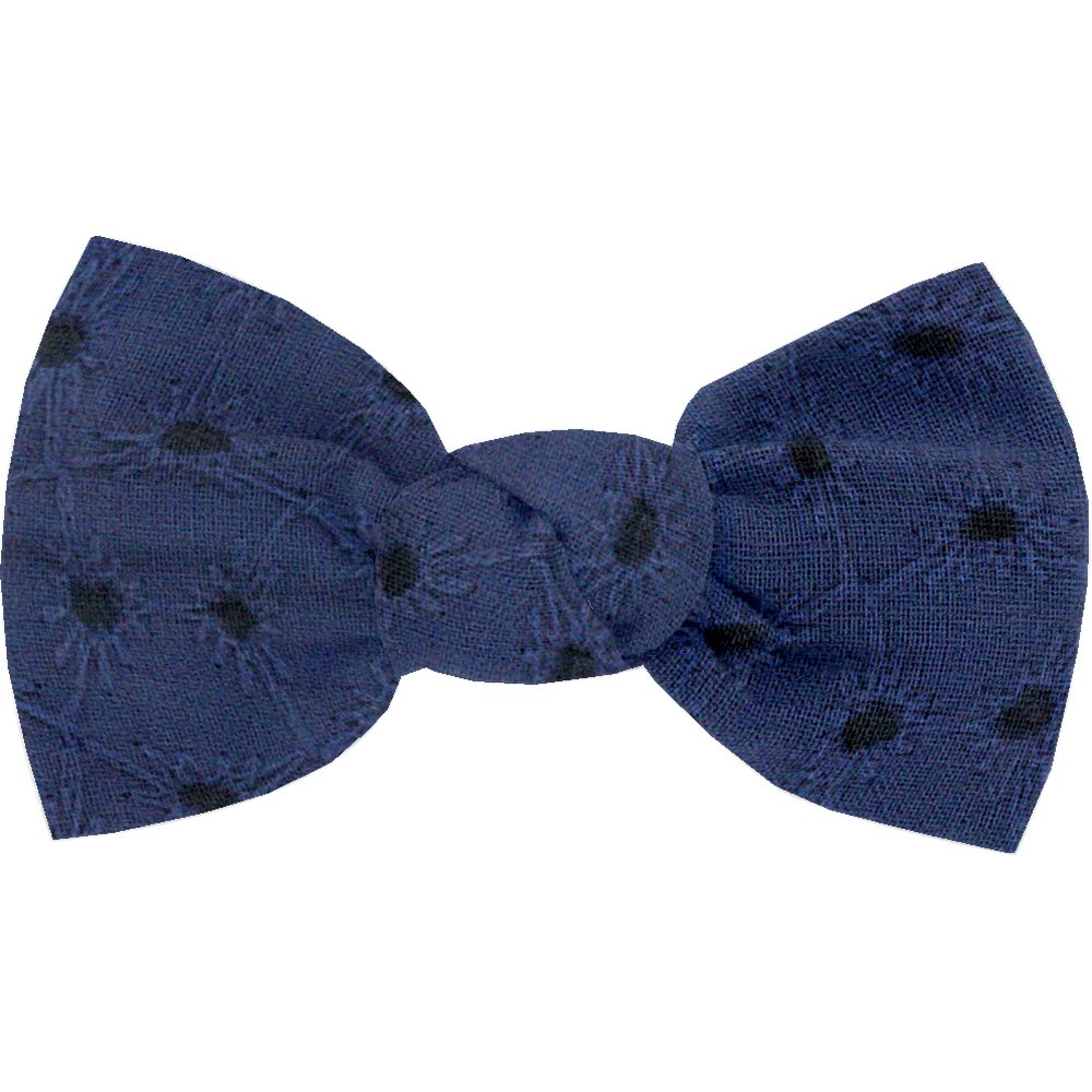 Small bow hair slide blue english embroidery