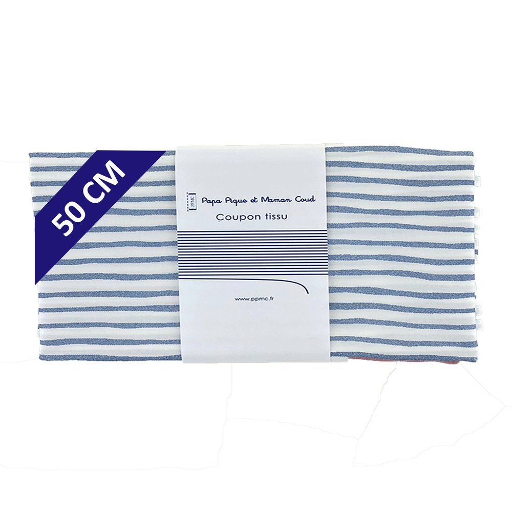 Coupon tissu 50 cm striped blue gray glitter