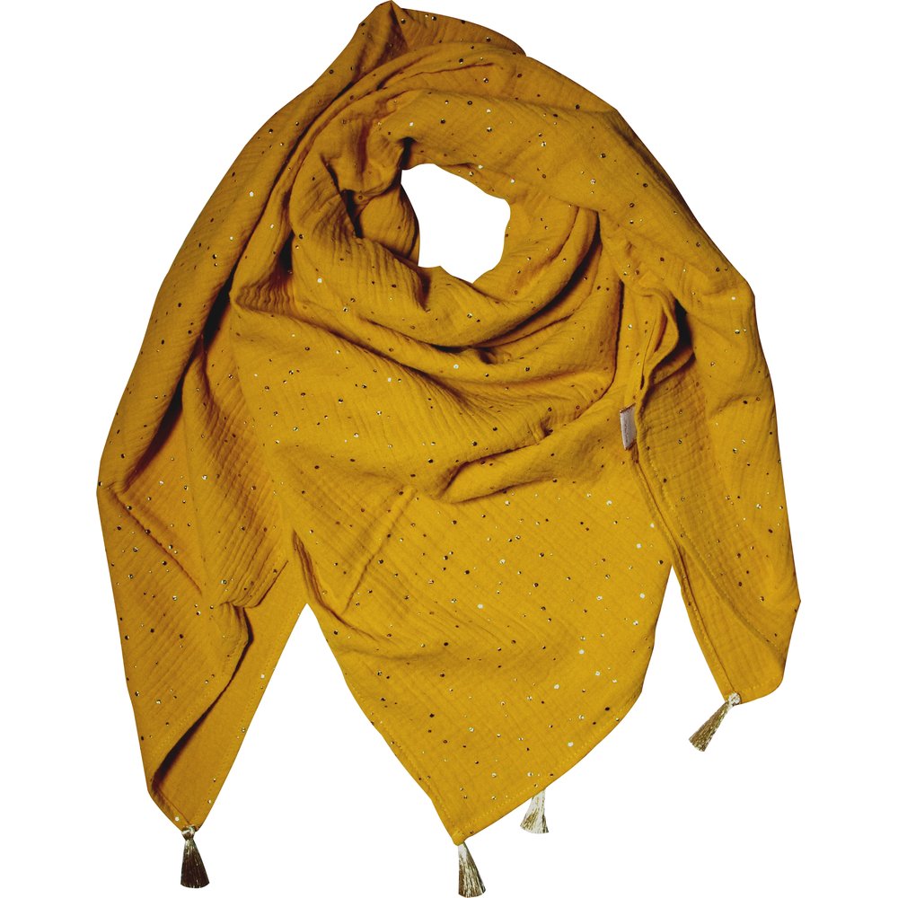 Foulard Pompon Gaze Jaune Or Ppmc