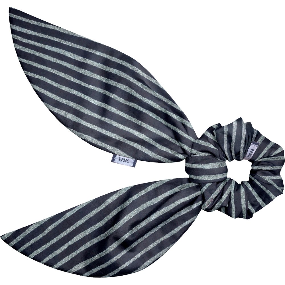 Short tail scrunchie striped silver dark blue