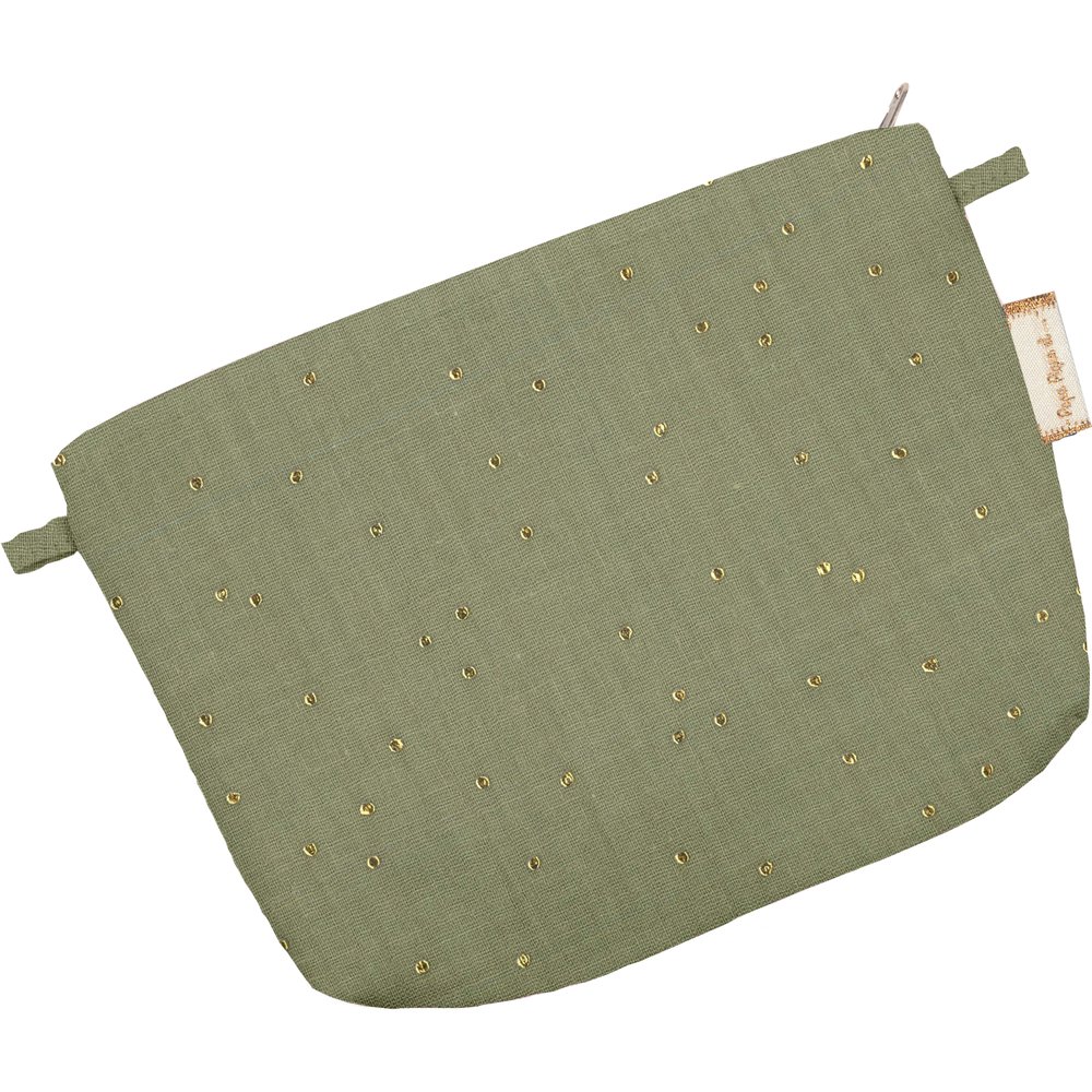Tiny coton clutch bag almond green with golden dots gauze