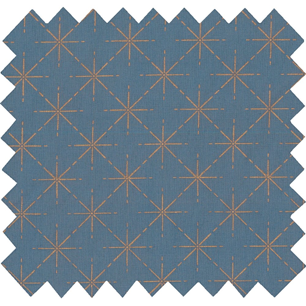 Cotton fabric copper stars denim blue