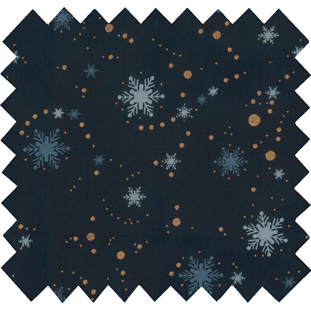 Cotton fabric flakes and copper dots navy