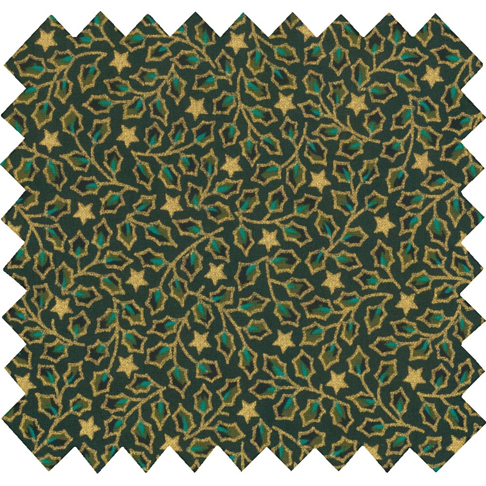 Cotton fabric green and gold holly ex1105
