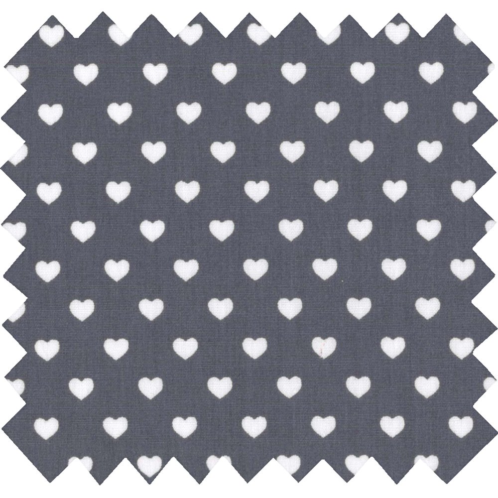 Cotton fabric ex2234 white hearts blue grey
