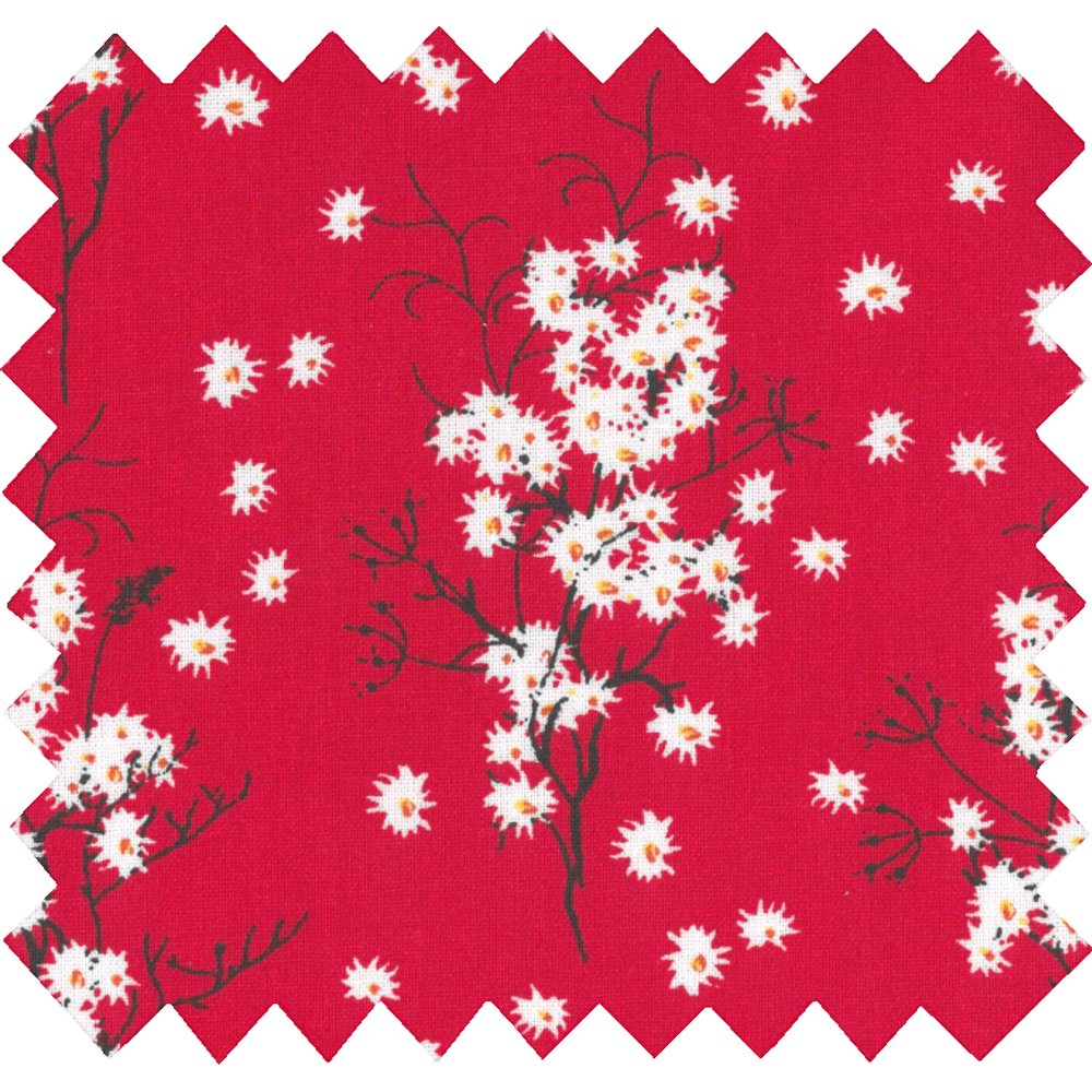 Tissu coton au mètre ex2255 fleur de cerisier rouge