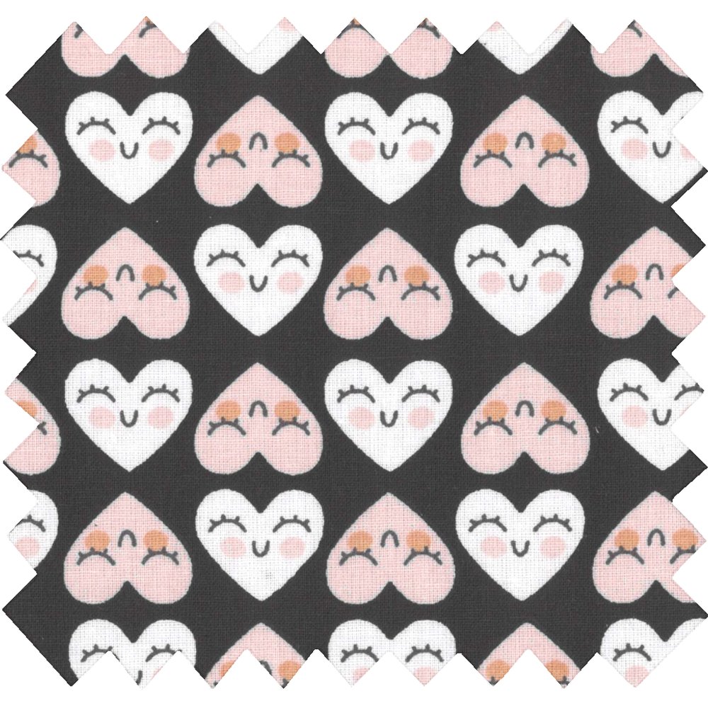 Cotton fabric ex2263 black geometric hearts