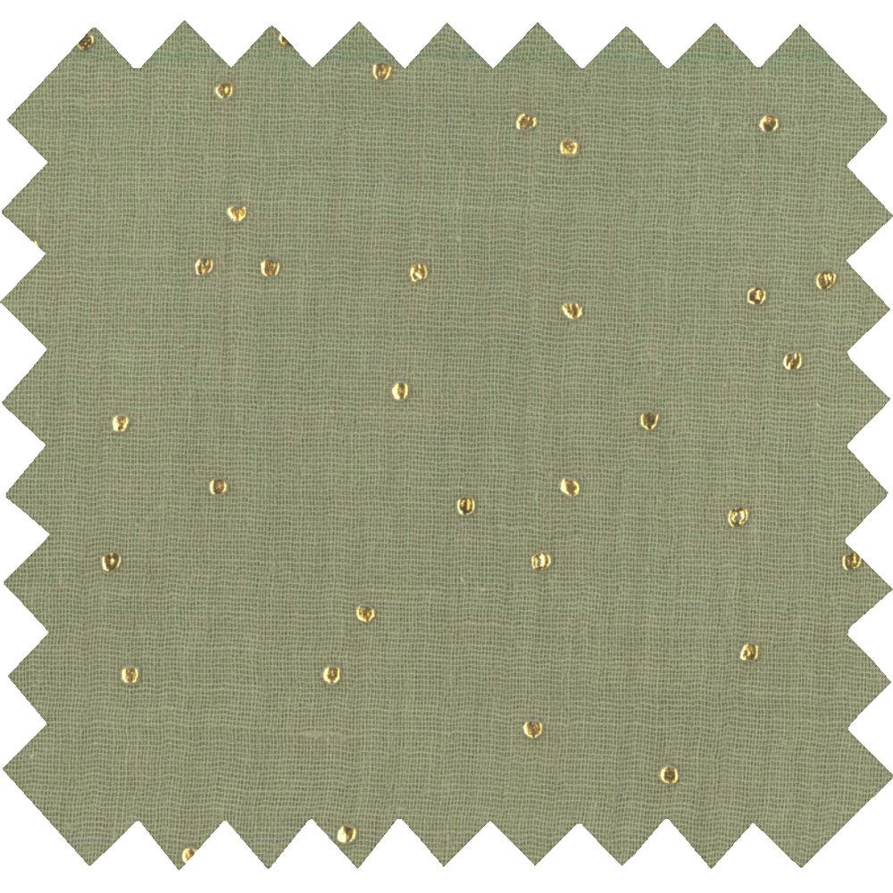 Cotton fabric almond green with golden dots gauze