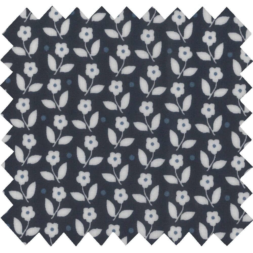 Coated fabric white and blue flowers ex1097