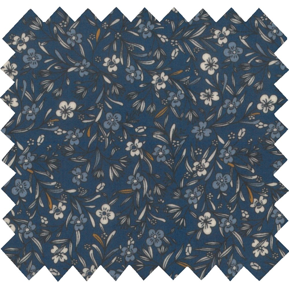 Coated fabric white and navy little flowers ex1112